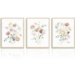Dazzlewall Aquarell Blumen Leinwand Bilder Set 3er - Elegantes 3er Set mit minimalistischen Aquarell Blumenmotiven auf hochwertiger Leinwand. Ideal für Wohnzimmer und Schlafzimmer, lichtbeständig und flexibel im Aufhängen.