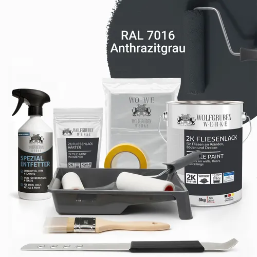 WO-WE 2K Fliesenlack Komplettset für Renovierungen – Anthrazitgrau 5Kg