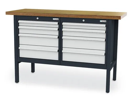 Simplaflex Werkbank CL66044KW15 – 150 x 96 x 60 cm mit 8 Schubladen - Robuste Werkbank für Profis, Traglast bis 800 kg, hochwertige Buche-Arbeitsplatte und 8 verzinkte Schubladen mit Vollauszug, Made in Germany.
