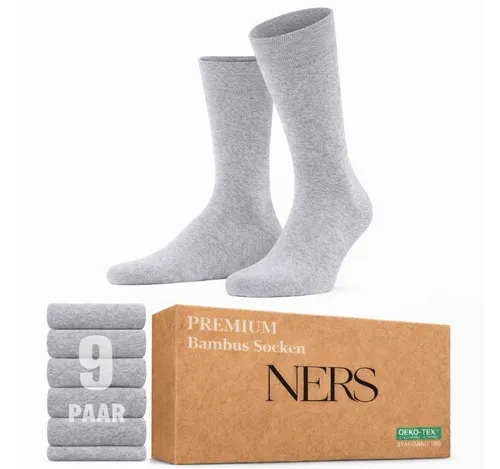NERS Basicsocken 6 Paar Socken aus Bambus Damen & Herren, ohne Naht, Komfortbund (9-Paar) Premium Bambussocken Atmungsaktiv, & Weich, Geschenkbox