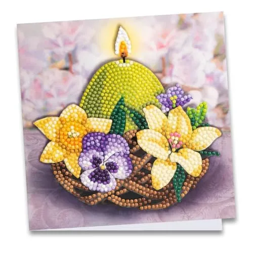Ideen mit Herz Diamond-Painting-Grußkarte | 16 cm x 16 cm | 370 g/m² | Inkl. Umschlag & Werkzeug (Kerze im Nest mit Blüten)