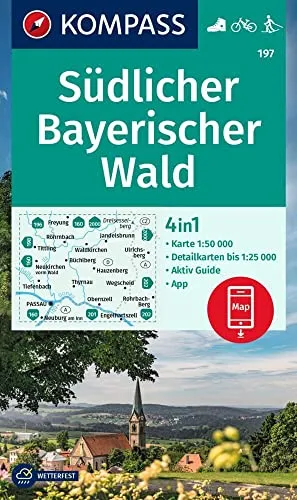 Produktbild KOMPASS Wanderkarte 197 Südlicher Bayerischer Wald 1:50.000: 4in1 Wanderkarte, mit Aktiv Guide und Ortsplänen inklusive Karte zur offline Verwendung in der KOMPASS-App. Fahrradfahren. Skitouren.