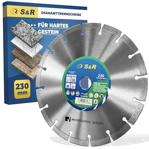 S&R Diamant-Trennscheibe 230 mm - Diamant-Trennscheibe für Winkelschleifer, ideal für präzises Schneiden von Granit, Marmor und Naturstein, mit hoher Schneidleistung und langer Haltbarkeit.