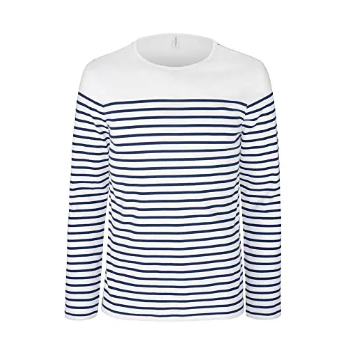 Kariban Langarmshirt Herren-Marineshirt 3XL - Herren-Shirts aus 100% Baumwolle, in klassischem White/Navy Stripes Design, ideal für lässige Anlässe und hohen Tragekomfort.
