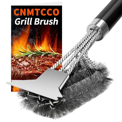 Grillbürste,CNMTCCO 3-in-1Edelstahl Bürste Grill,Ausgestattet mit Einer extra Langen Reinigungsbürste,Abstreifer und PP Wärmedämmung Griff für Gasgrill,Holzkohlegrill,Kugelgrill und Grillrost