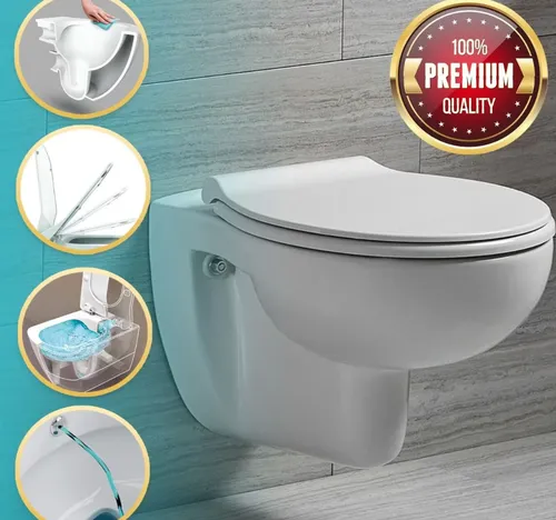 Hänge-Wand-WC mit Softclose-Deckel und Bidet-Funktion - Modernes Wand-WC für Ihr Badezimmer, inklusive Softclose-Deckel und spülrandloser Technik für einfache Reinigung. Stilvolles Design in Weiß.