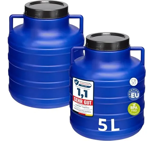 Garronda Set 2x 5 Liter Weithalsfass BPA-frei Futtertonne Fass Universalfass Lebensmittel Fass Regenfass für Garten Regentonne mit Deckel Regenwassertonne für Garten Wassertonne GD-0125, Blau