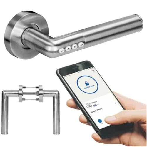 Orno Drückergarnitur OR-ZS-850 - Elektronisch und App-fähig - Komplettsysteme mit eingebautem Zahlenschloss, Öffnung via PIN oder Smartphone-App. Spritzwassergeschützt (IP44), ideal für Zimmertüren von 38-58mm.