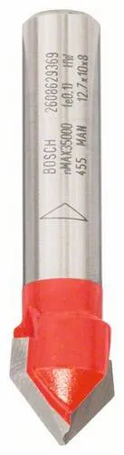 Bosch V-Nutfräser Expert for Wood 12,7 mm - Fräsen für präzises Erstellen von Schriftzügen und Fasen. Mit Microteq-Carbide für hohe Haltbarkeit und Leistung, ideal für Holzarbeiten.