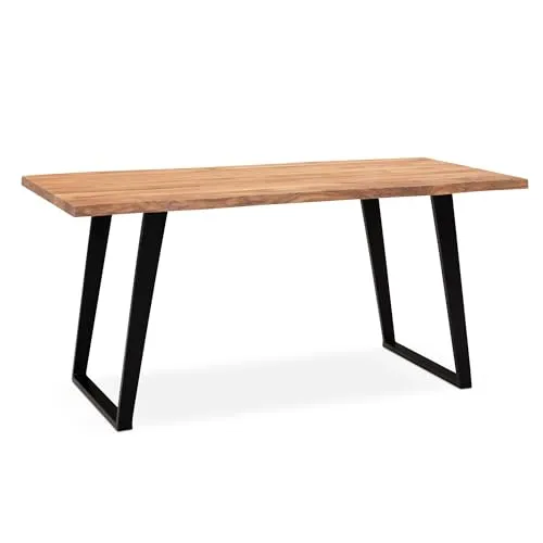 FineBuy Esszimmertisch 120 cm aus Akazie mit Baumkante - Esstisch aus massivem Akazienholz, mit einzigartiger Baumkante und stabilen U-förmigen Metallbeinen für einen modernen Look in jedem Esszimmer.