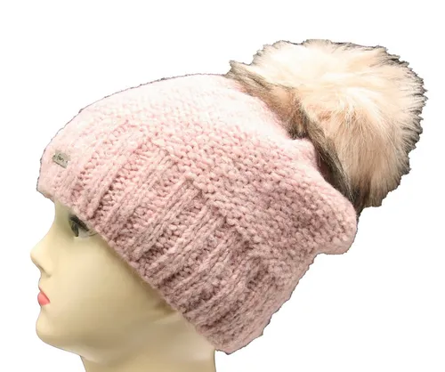 Faera Beanie weiche Wintermütze gefüttert Kunstfell Bommel-Mütze