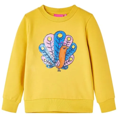 vidaXL Kinder Sweatshirt Pfau aus Pailletten Langarmshirt Pullover Dunkles Ocker 140