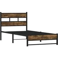vidaXL Metallbett Räuchereiche 100x200 cm - Robustes Metallbettgestell in elegantem Design mit zusätzlichem Stauraum und hervorragender Rückenunterstützung – ideal für dein Schlafzimmer!