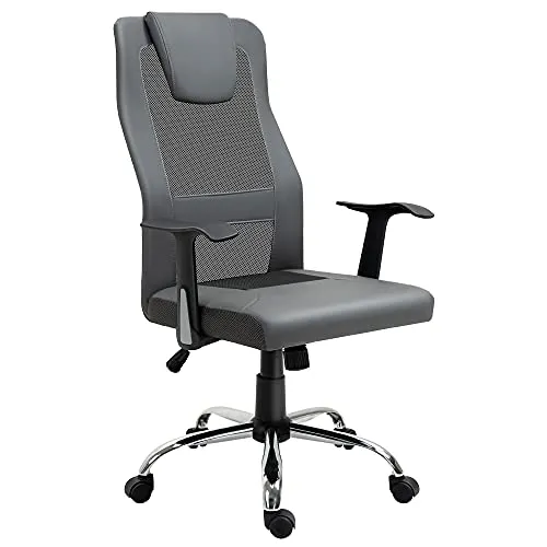 HOMCOM Ergonomischer Bürostuhl - Drehstuhl mit Kopf- und Lendenkissen - Bürostuhl mit ergonomischer S-Form Rückenlehne, atmungsaktivem Netzstoff und Wippmechanik für maximalen Komfort und Unterstützung während langer Arbeitstage.