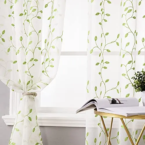 MIULEE Vorhang Voile Blumen Stickerei Vorhänge mit Ösen transparent Gardine 2 Stücke Ösenvorhang Gaze paarig schals Fensterschal für Wohnzimmer Schlafzimmer 260 cm x 140 cm(H x B) 2er-Set