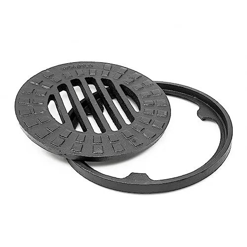 HYDROTEC Hof-Aufsatz Hofablauf rund 38cm - Hochwertiger Hofablauf mit Gusseisenrost, befahrbar bis 5 Tonnen. Ideal für optimale Gartenentwässerung und langlebige Nutzung.