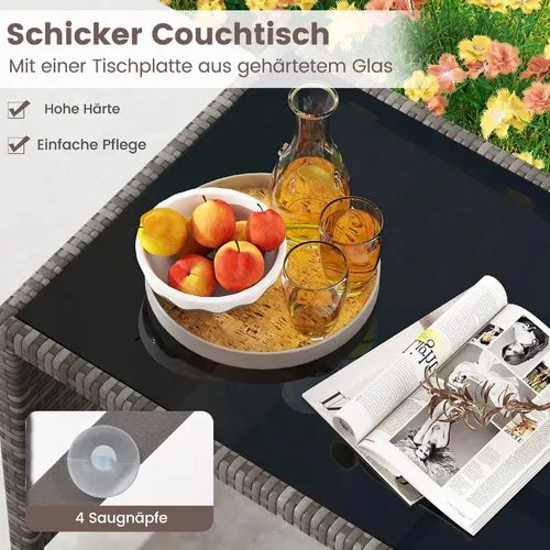4-teiliges Gartenmöbelset mit Rattanstühlen und -tisch