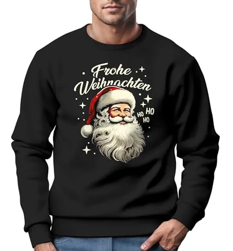 MoonWorks® Sweatshirt Herren Frohe Weihnachten Weihnachtspullover Santa Claus Aufdruck Weihnachtsoutfit Männer Schwarz XL