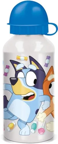 Stor Bluey Aluminium Trinkflasche 400ml für Kinder - Wiederverwendbare Kinderflasche mit Sicherheitstrinktülle und Auslaufschutz - Leicht und Robust