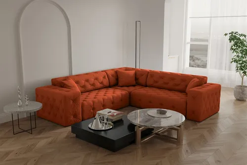 Ecksofa Designersofa CHANTAL in Orange Velvet in orange von Fun Möbel
