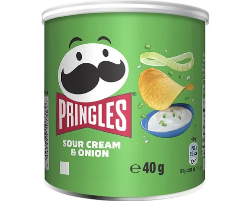 Pringles Knabberei, Pringles Sour Cream und Onion mit Sauerrahm und Zwiebelgeschmack 40g