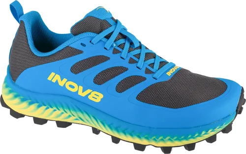 Inov-8 Mudtalon Traillaufschuhe 44,5 - Dunkelgrau/Blau/Gelb - Laufschuhe für Herren, ideal für weiche und schlammige Trails. Mit 8-mm-Stollen für hervorragenden Grip und POWERFLOW PRO Zwischensohle für Komfort auf langen Strecken.