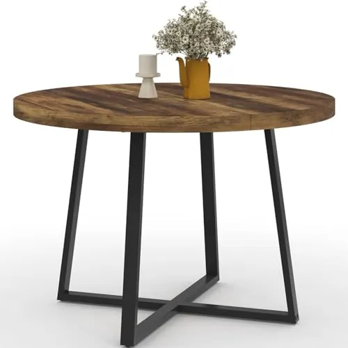 IDMarket - Esstisch, fest, rund, Selma, 4-6 Personen, dunkles Holz Hawkins und Schwarz, 110 cm
