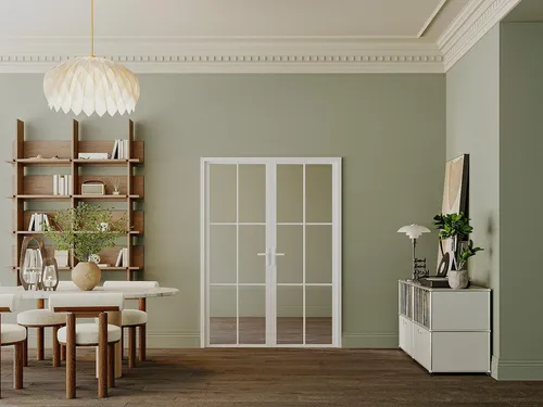 Umkehrbare Doppelflügeltüren aus Aluminium und gehärtetem Glas - Weiß - 2 x H 204 x B 83 cm - SEROTO