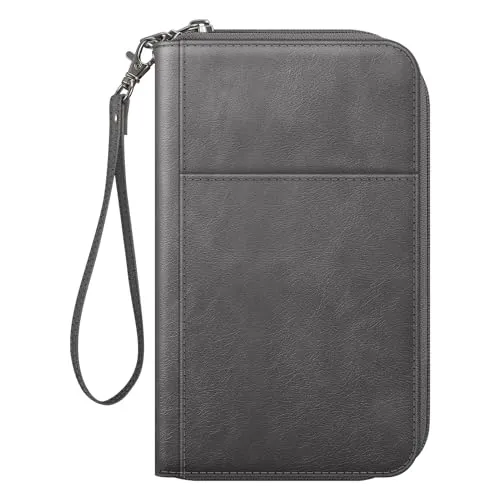 FINTIE Reisepass Tasche Familie Reiseorganizer, Wasserdicht Reisepasshülle Ausweistasche Dokumentee mit RFID Blockier für Damen und Herren (Dunkelgrau)