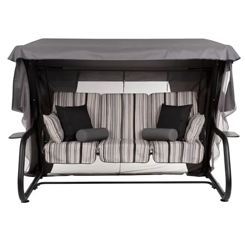 PATIO Hollywoodschaukel mit Moskitonetz 179 cm Venezia Lux Black Edition zum Sitzen Liegen mit Kissen Dach Moskitonetz Seitentische schwarz matt