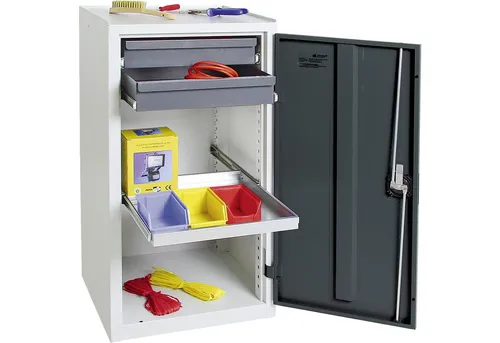 stumpf Werkzeug-Beistellschrank H1000xB500xT500 mm - Werkzeugschrank mit 2 Schubladen und 1 Fachboden, stabil aus Stahlblech, ideal für Werkstätten und Hobbyräume, lichtgraue Oberfläche RAL 7035.
