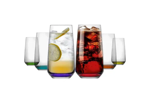 LAV Gläser-Set Lal Rainbow Longdrinkgläser, 6er-Set - 6 stilvolle Longdrinkgläser mit farbigem Boden, ideal für Getränke aller Art. Spülmaschinengeeignet und perfekt für Haushalt und Gastronomie.