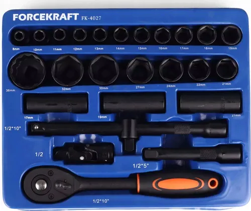 1/2 Zoll Werkzeugsatz, 26-teilig, Werkzeugsatz für den professionellen Einsatz, Werkzeugkoffer mit hochwertigen Werkzeugen.