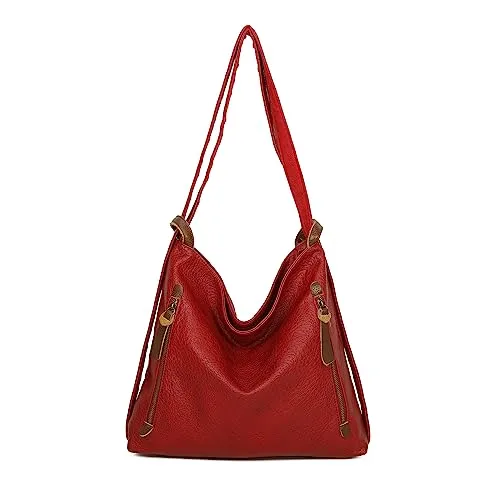 ITALYSHOP24.COM OBC Damen 2 in 1 Rucksack Umhängetasche (Rot) - Damen-Rucksackhandtaschen mit elegantem Lederdesign, vielseitig als Rucksack oder Schultertasche nutzbar – ideal für glamouröse Anlässe und den Alltag!