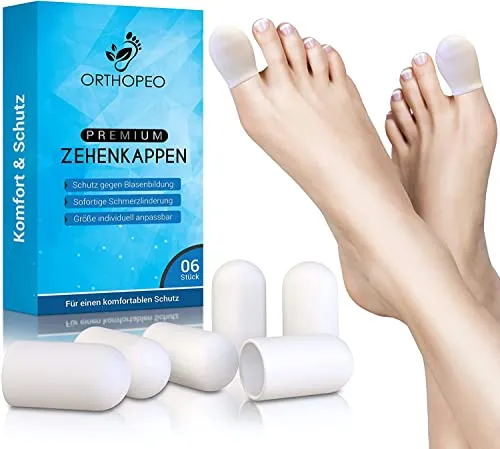 ORTHOPEO Premium Zehenschutz 6er Set aus Silikon - Effektiver Schutz gegen Blasenbildung und Schwielen am großen Zeh. Hautfreundliches, BPA-freies Silikon sorgt für hohen Tragekomfort. Einfach zuschneidbar und ideal für alle Schuharten.