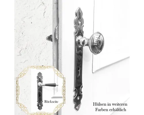 Antikas Türbeschlag mit Türklinke & Knauf für Zimmertüren - Drehbar, BB72 - Eleganter Landhaus Türbeschlag in Nickel poliert mit edlem Porzellangriff. Ideal für historische Türen und zur Aufwertung moderner Designs. Perfekt für gehobene Wohnambiente.