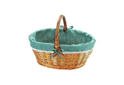 Kobolo Einkaufskorb Weidenkorb - Textil grün kariert - Einkaufskorb aus natürlicher Weide mit strapazierfähigem Textilbezug, ideal für umweltbewusste Einkäufe und stilvolle Aufbewahrung.