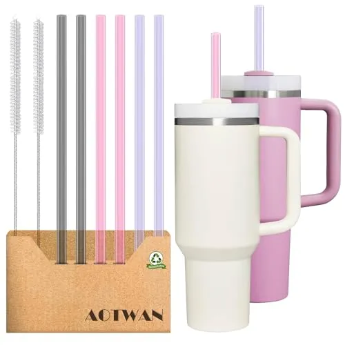 AOTWAN Strohhalm für Stanley Cup 6 Stück Strohhalme Lang 30.5cm,6 Geraden Strohhalme for Stanley mit 2 Reinigungsbürsten Zubehör für Stanley Cup 30oz/40oz