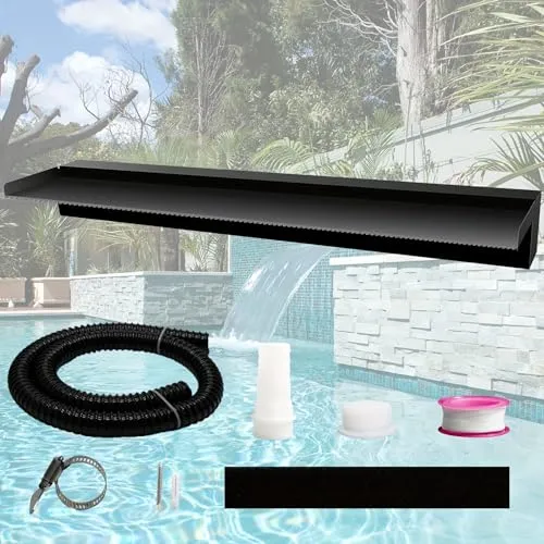 Weejian Teich Wasserfall Spillway Pool Brunnen Wasser Feature, Schwarze Edelstahl Brunnen im Freien, Schwimmbad Wasser Fluss Wasserfälle Kit für Garten Patio Teiche-90x20x10cm (KEIN Licht)