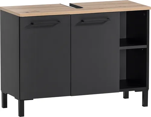 Lomadox Waschbeckenschrank MASON-80 schwarz matt Eiche