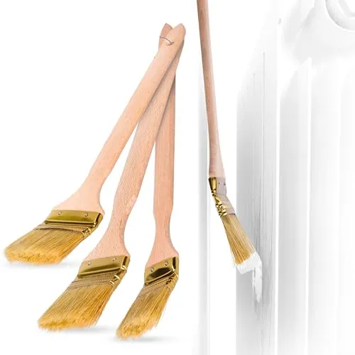 ToolSpace Heizkörperpinsel Winkelpinsel 3 Stück Eckpinsel Langer Stiel Holzgriff Heizungspinsel Naturborsten Pinsel Lang Stiel Gebogen Heizkörperpinselset 36/50/63 mm für Schwer Zugängliche Stellen