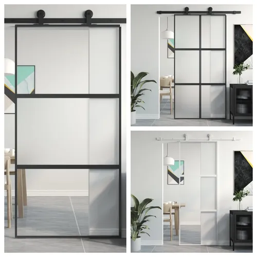 Innentür Schlank 83x201,5 cm Hartglas & Aluminium - Moderne Schiebetür aus Hartglas und Aluminium, ideal für platzsparende Lösungen in Ihrem Zuhause.