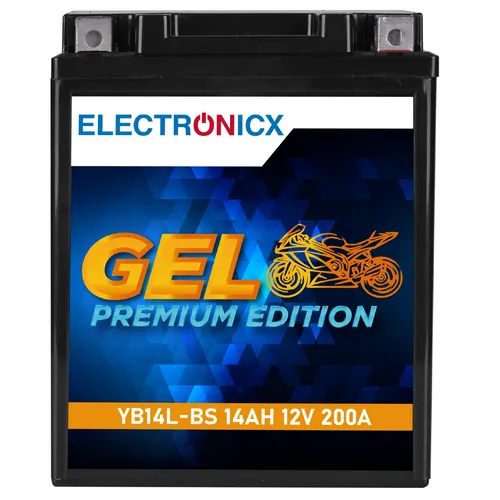 Electronicx GEL Motorradbatterie 12V 14Ah 200A – Ersetzt YB14L-A2, YB14L-B2, YTX
