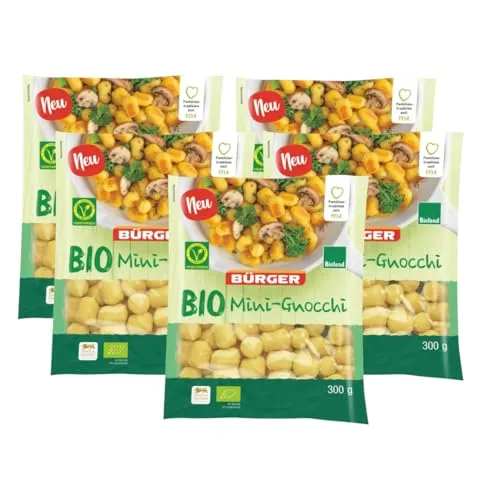 BÜRGER Bio Mini-Gnocchi – Frische Kartoffel-Gnocchi aus Bio-Zutaten, ideal für schnelle Küche – 5 x 300 g Beutel