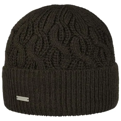 Seeberger Landesta Strickmütze für Damen - Dunkelbraun - Stilvolle Beanie mit Umschlag und Zopfmuster, ideal für kalte Herbst- und Wintertage. Einheitsgröße (54-59 cm) mit warmem Futter für optimalen Kälteschutz.