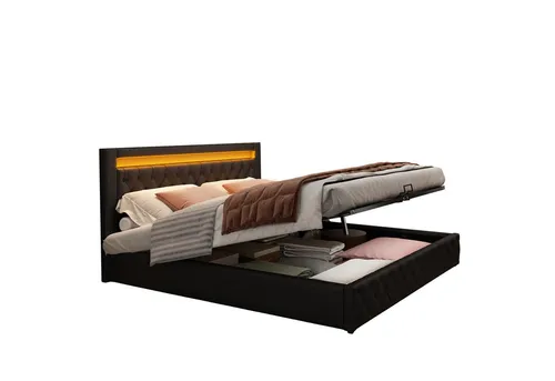 REDOM Polsterbett Polsterbett Doppelbett Stauraumbett Bett mit Lattenrost ohne Matratze (140 x 200 cm ohne Matratze), Funktionsbett mit Lattenrost und Stauraum,Mit LED-Beleuchtung