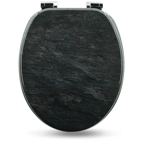 Sanfino WC-Sitz „Granit“ mit Absenkautomatik - Toilettendeckel aus hochwertigem Holz, bietet hohen Sitzkomfort und einfache Montage. Ideal für jeden modernen Haushalt.