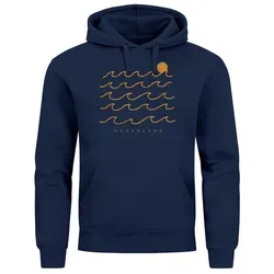 Neverless Hoodie Hoodie Herren Print Minimalismus Wellen Sonne Meer Aufdruck blau L