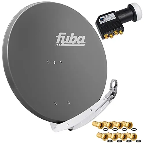 FUBA 4 Teilnehmer Digital SAT Anlage DAA850A anthrazit + Hochwertiger Quad LNB + 8 Vergoldete F-Stecker