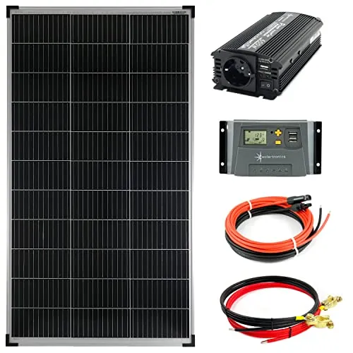 Komplettset 1x140 Watt Solarmodul mit 600 Watt Wandler - Photovoltaikanlage für Campingbusse & Boote, ideal für autarke Stromversorgung mit minimalem Installationsaufwand und hochwertigen Komponenten.